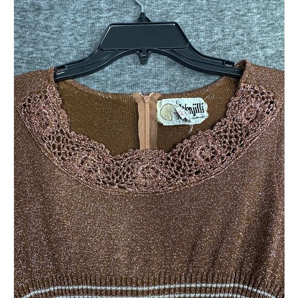 Vintage 1970s Wenjilli Metallic Copper and Silver Glitter Slinky Maxi Dress - Picture 5 of 6